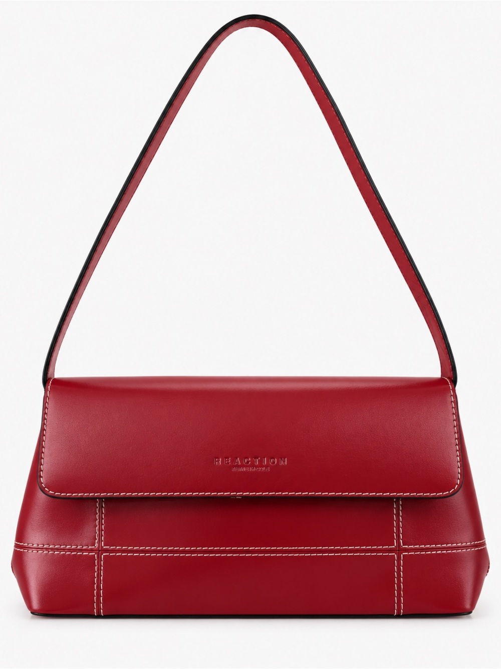 Kenneth Cole Red Leather Y2K Shoulder Bag Contrast Stitch Baguette Purse